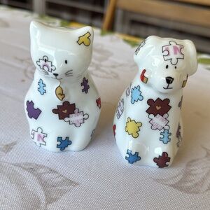 Bernardaud Limoges Puzzle Piece Dog and Cat Figurines, made in France